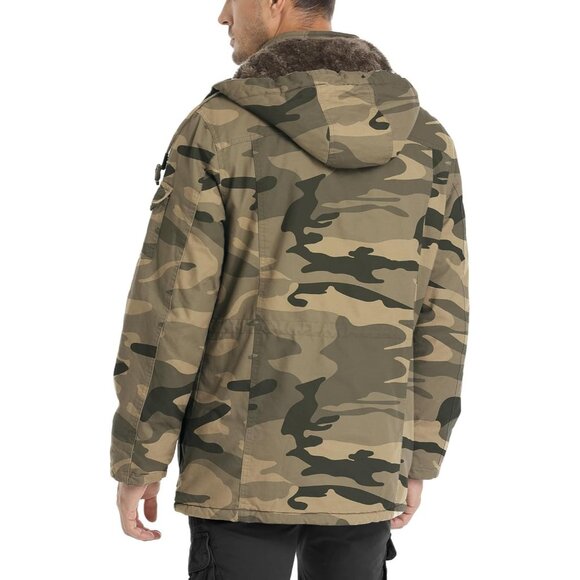 Mens Camo Thick Winter Jacket Hooded Fleece Lined Cotton Military Coat - Picture 6 of 6
